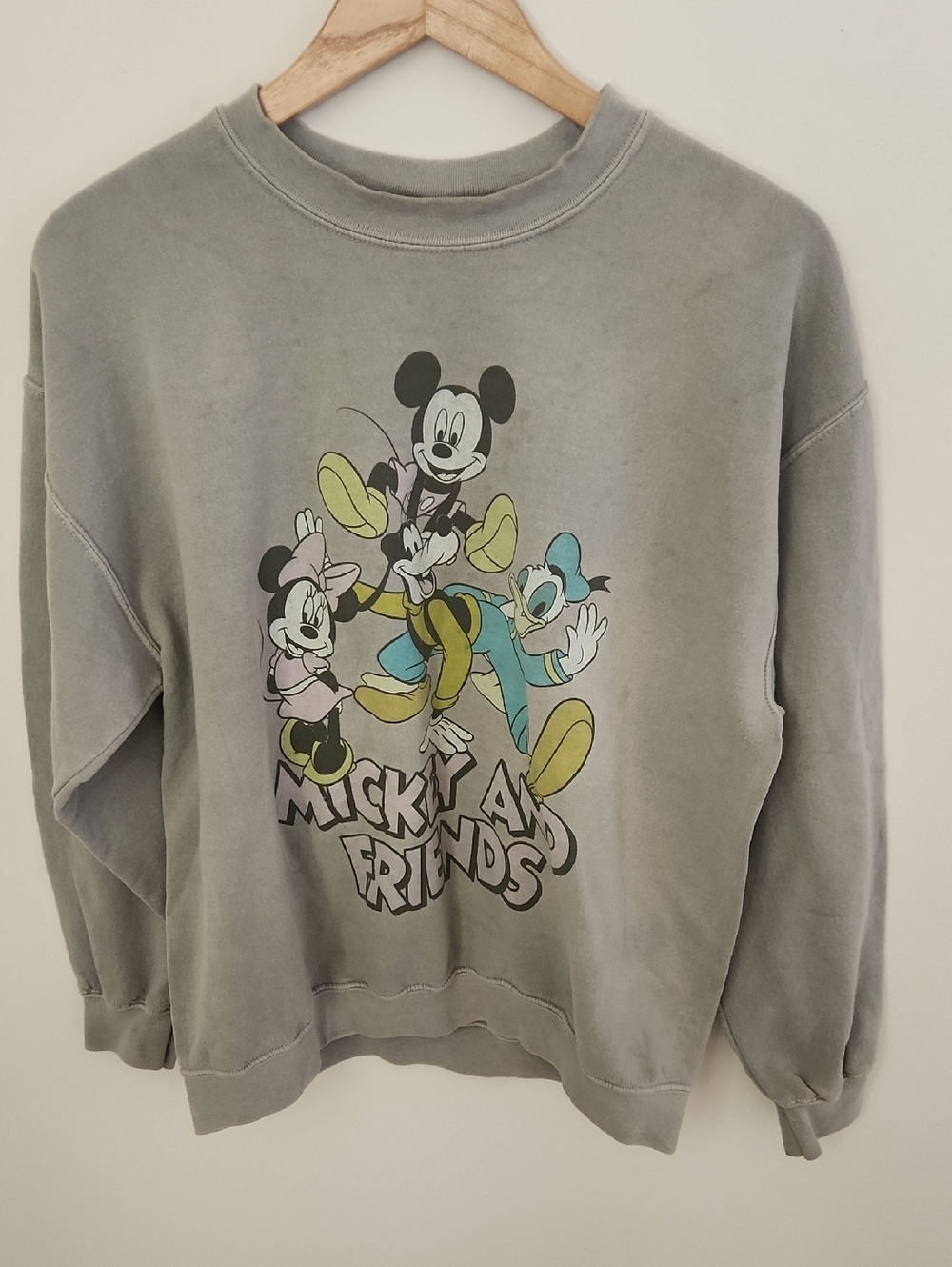 Disney Mickey & Friends Graphic Sweatshirt - Gray Green Vintage Style Medium